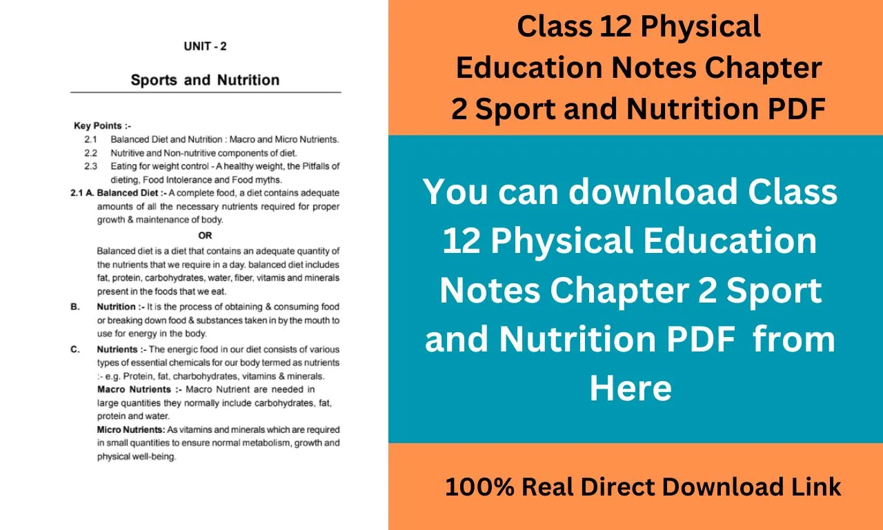 Sport and Nutrition Class 12 Notes